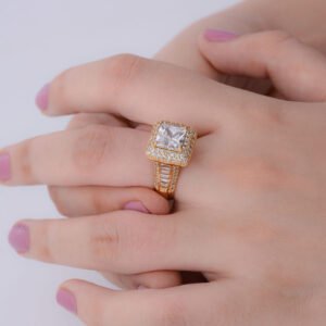 Golden glass crystal zircon ring