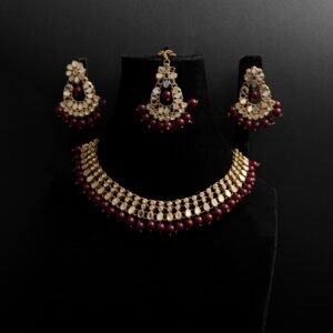 Mehroon & Golden jewellery set